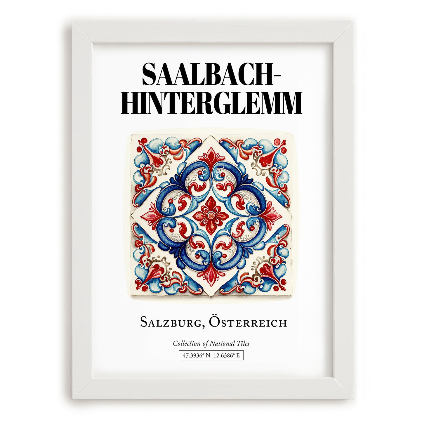 Saalbach-hinterglemm, Austria – Vintage Travel Poster, placed in minimal white frame