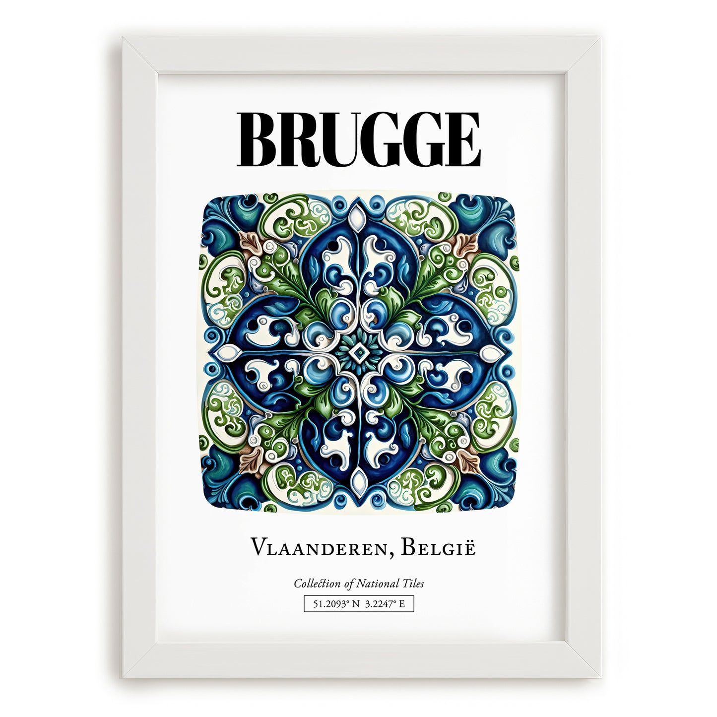 Bruges, Belgium – Travel Poster, placed in minimal white frame