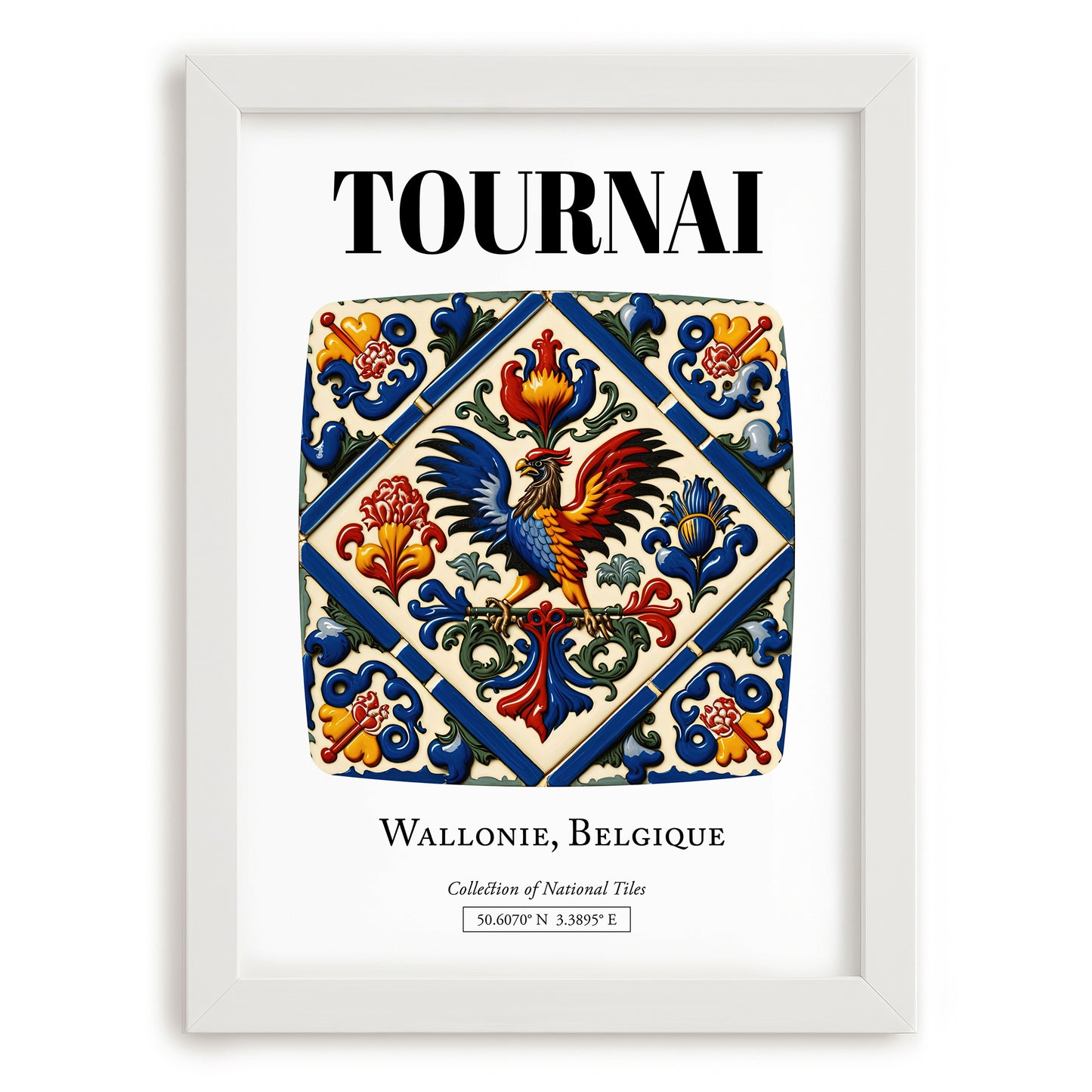 Tournai, Belgium – Travel Poster, placed in minimal white frame