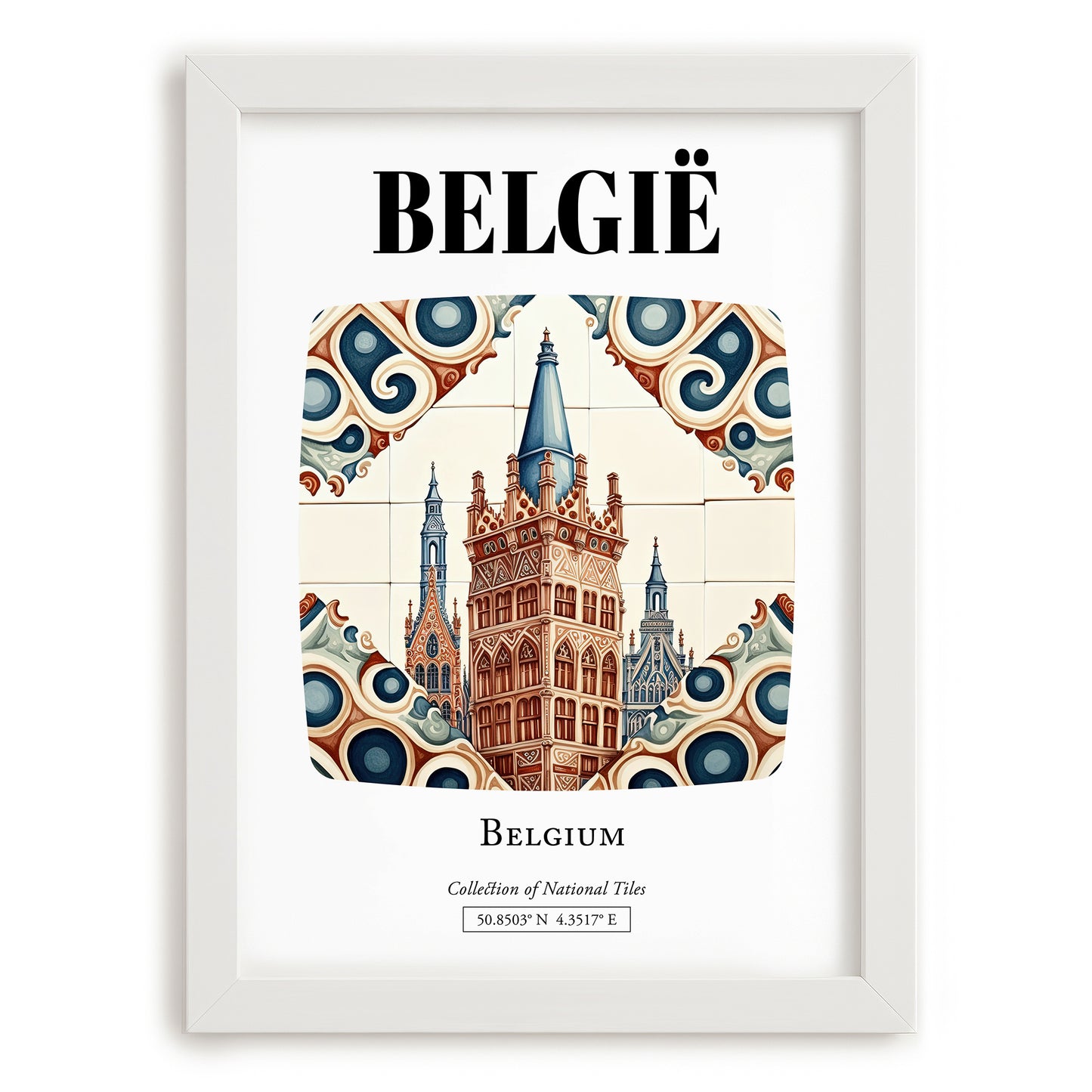 België, Belgium – Travel Wall Art, placed in minimal white frame