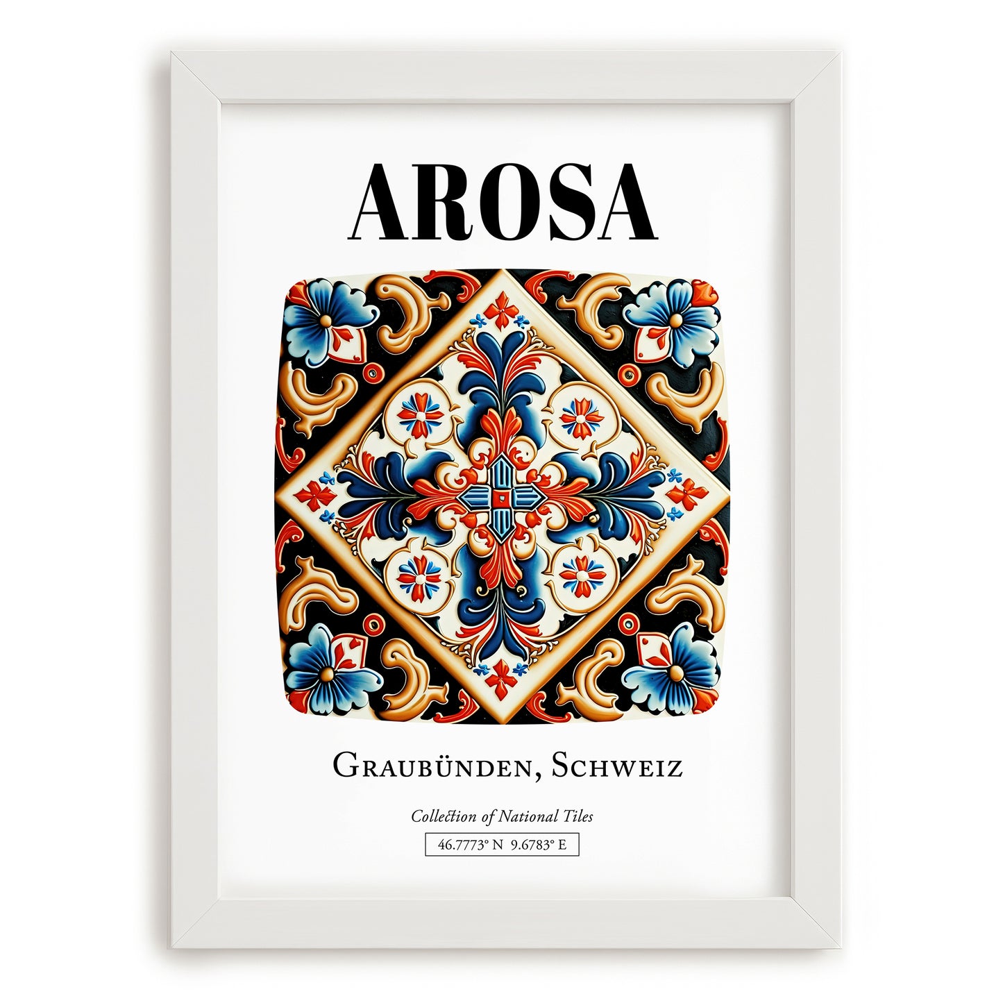 Arosa, Switzerland – Travel Poster, placed in minimal white frame