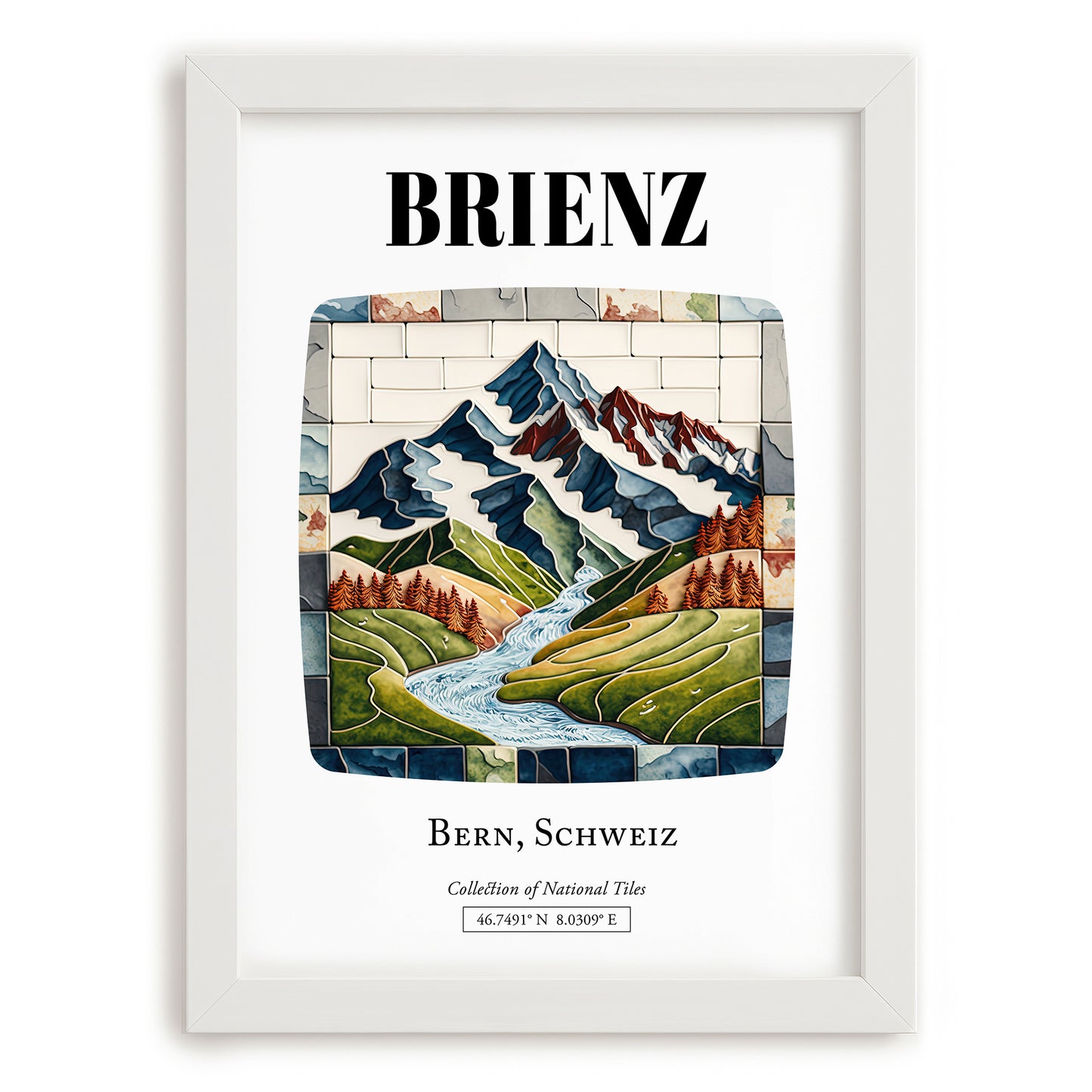 Brienz, Switzerland – Travel Poster, placed in minimal white frame