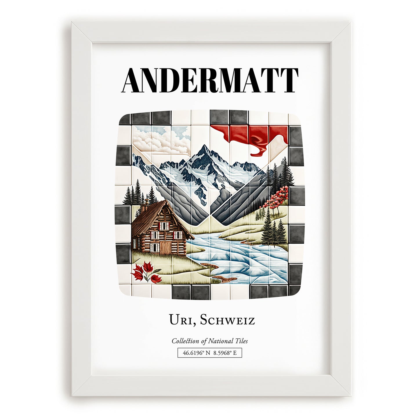 Andermatt, Switzerland – Travel Poster, placed in minimal white frame