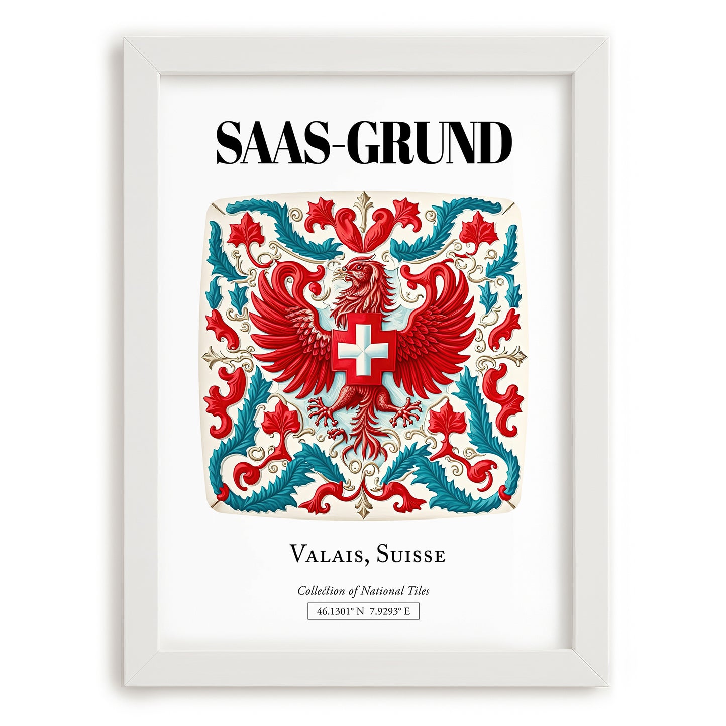 Saas-grund, Switzerland – Travel Poster, placed in minimal white frame