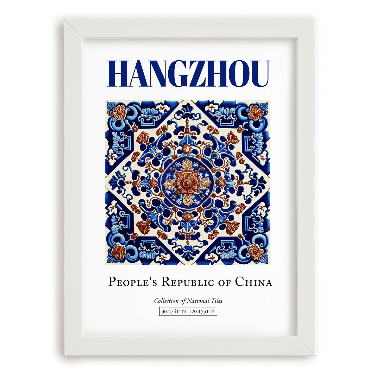 Hangzhou, China – Travel Wall Decor, placed in minimal white frame