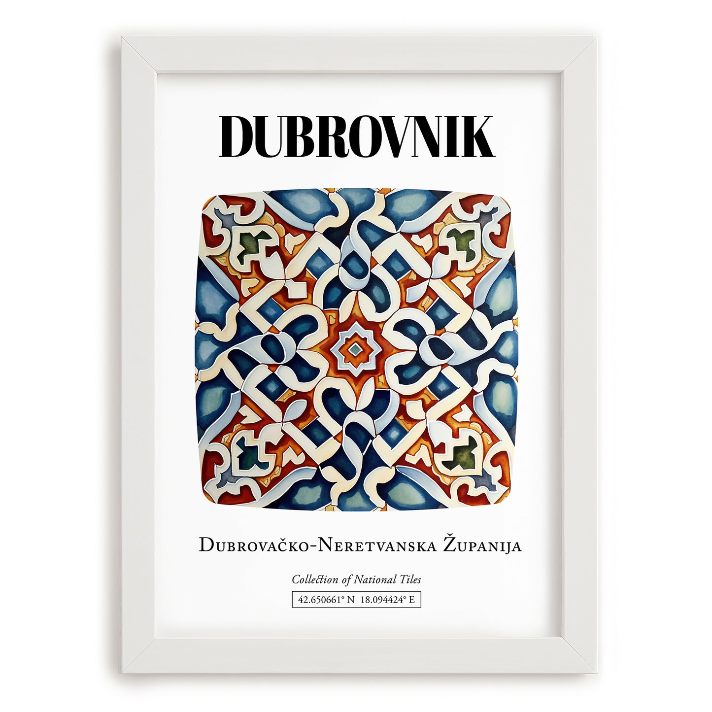 Dubrovnik, Croatia – Travel Poster, placed in minimal white frame