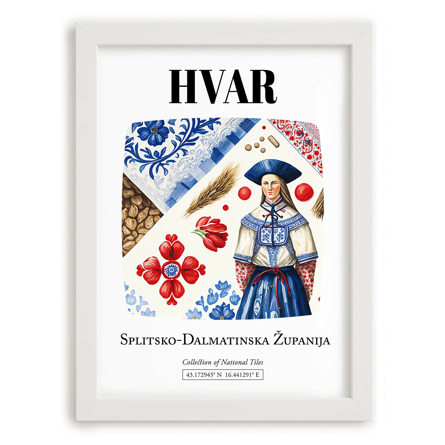 Hvar, Croatia – Travel Poster, placed in minimal white frame