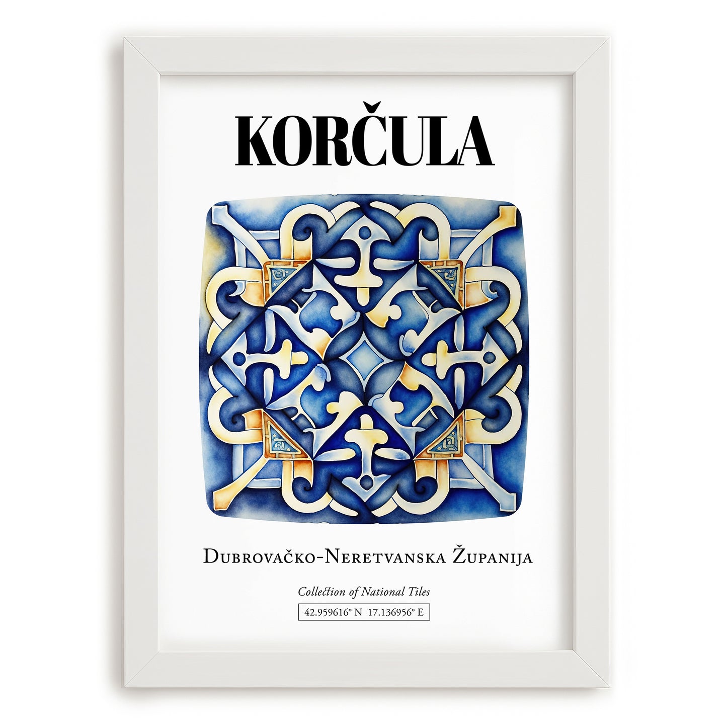 Korčula, Croatia – Country Culture Poster, placed in minimal white frame