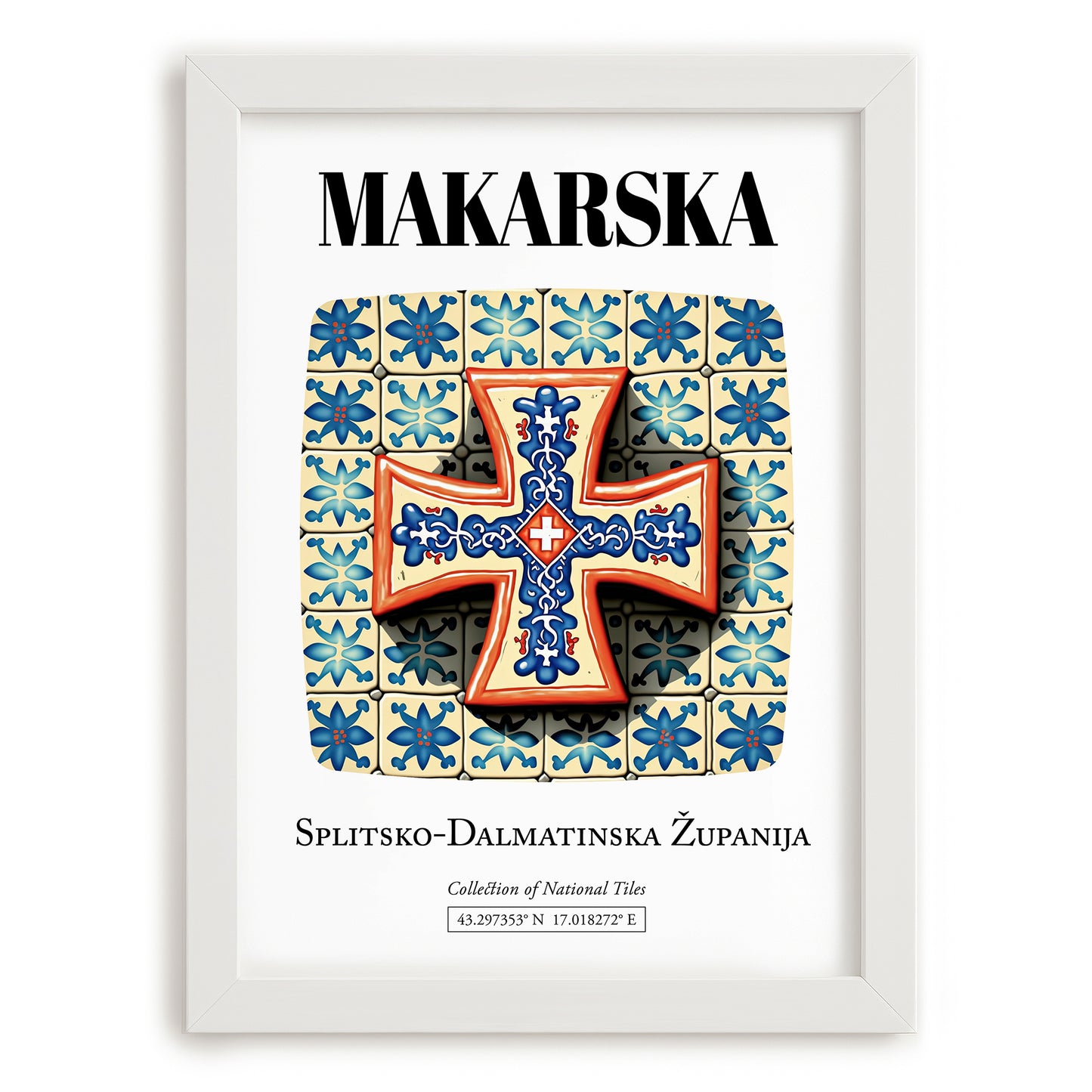 Makarska, Croatia – Retro Travel Poster, placed in minimal white frame