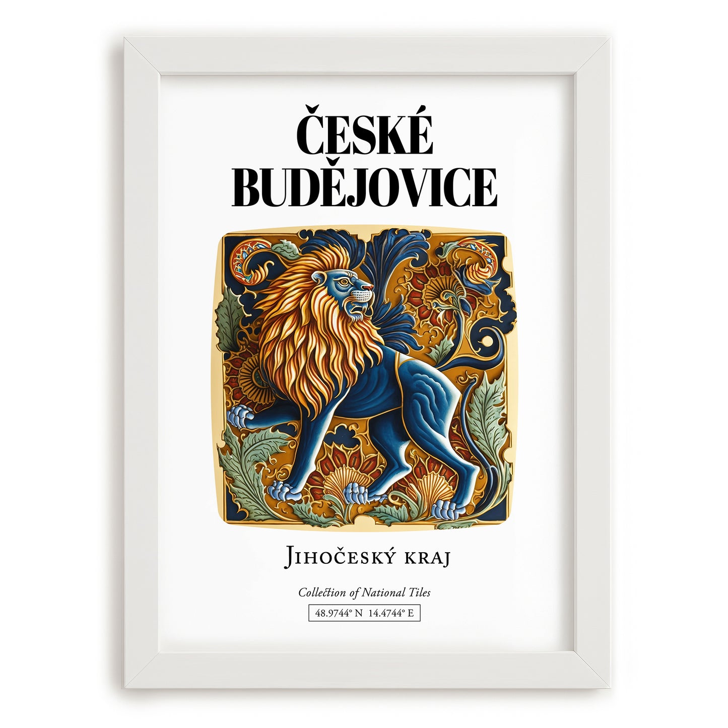 České Budějovice, Czech Republic – World Travel Art, placed in minimal white frame