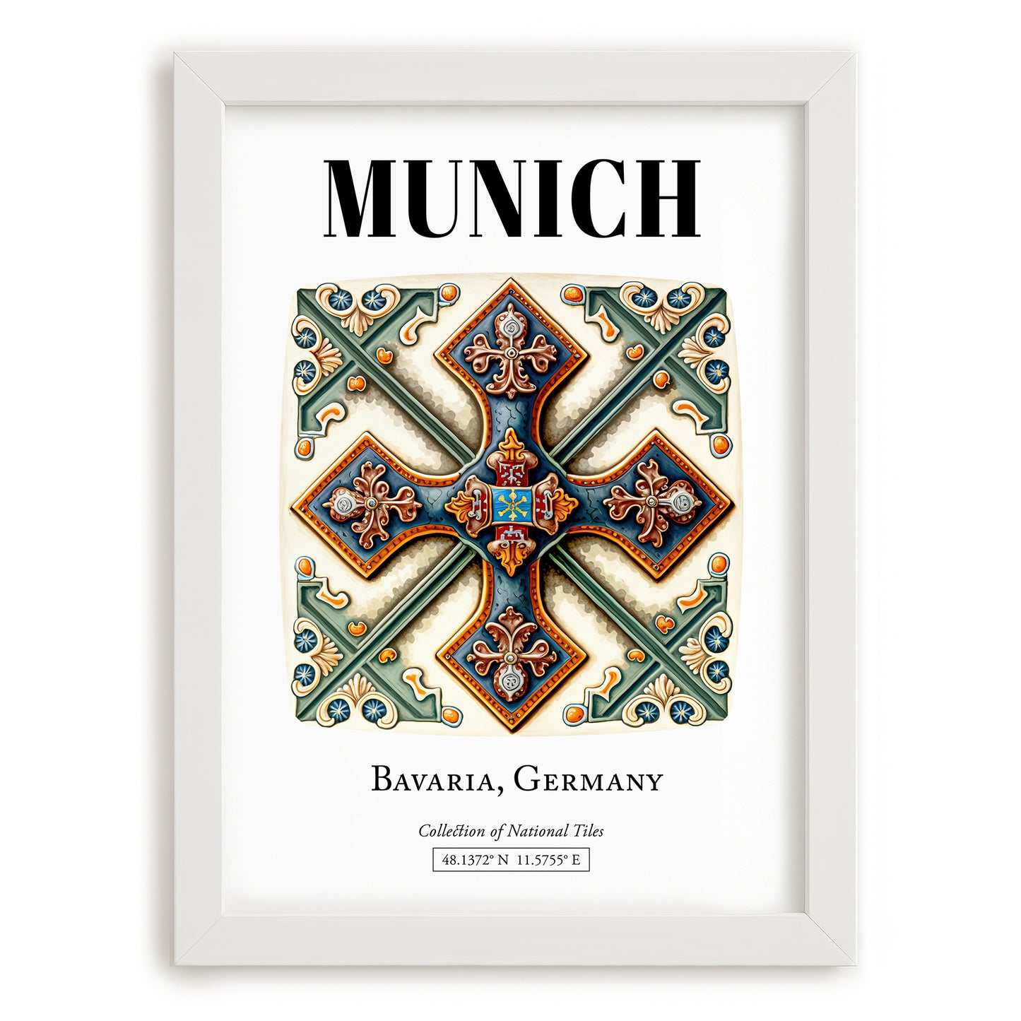 Munich, Germany – Travel Print, placed in minimal white frame