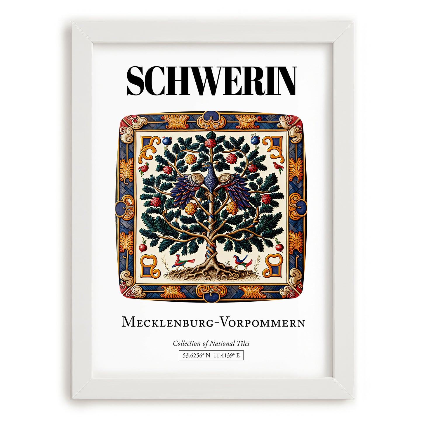 Schwerin, Germany – Travel Poster, placed in minimal white frame