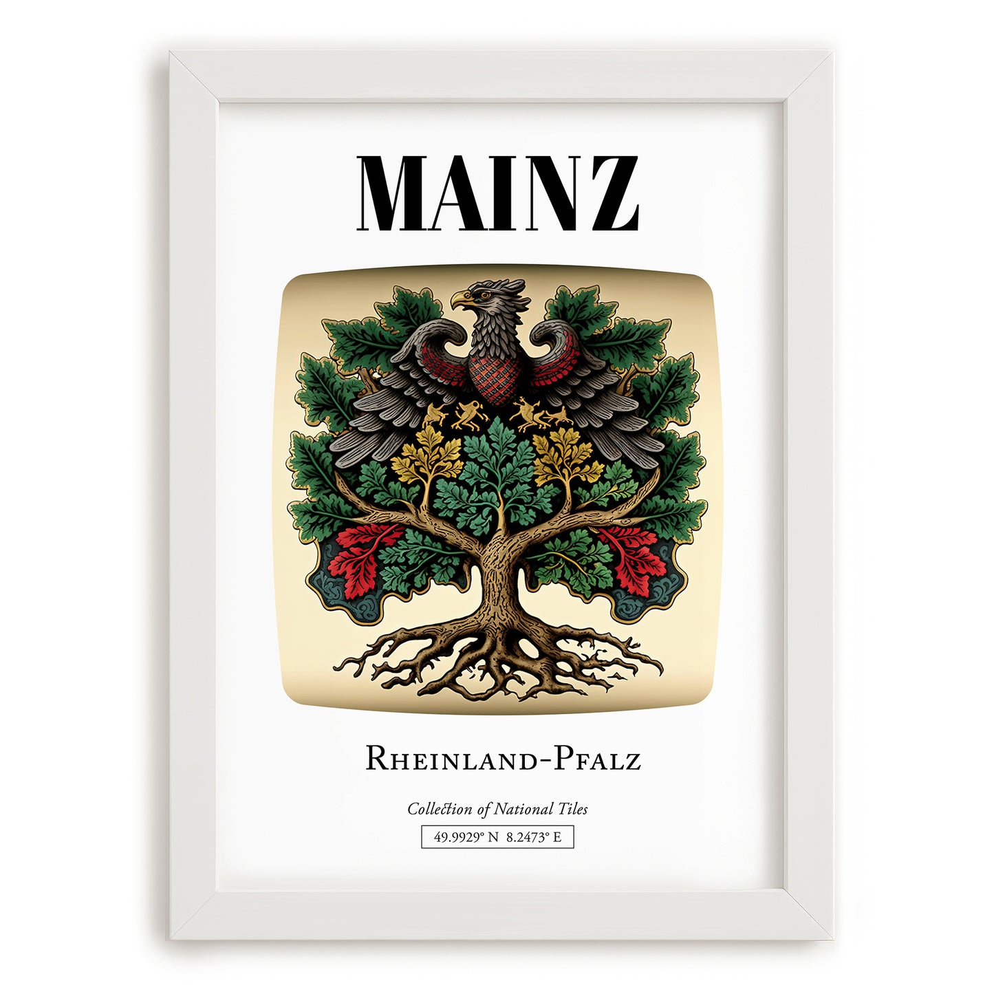 Mainz, Germany – Historic Cities Art Print, placed in minimal white frame