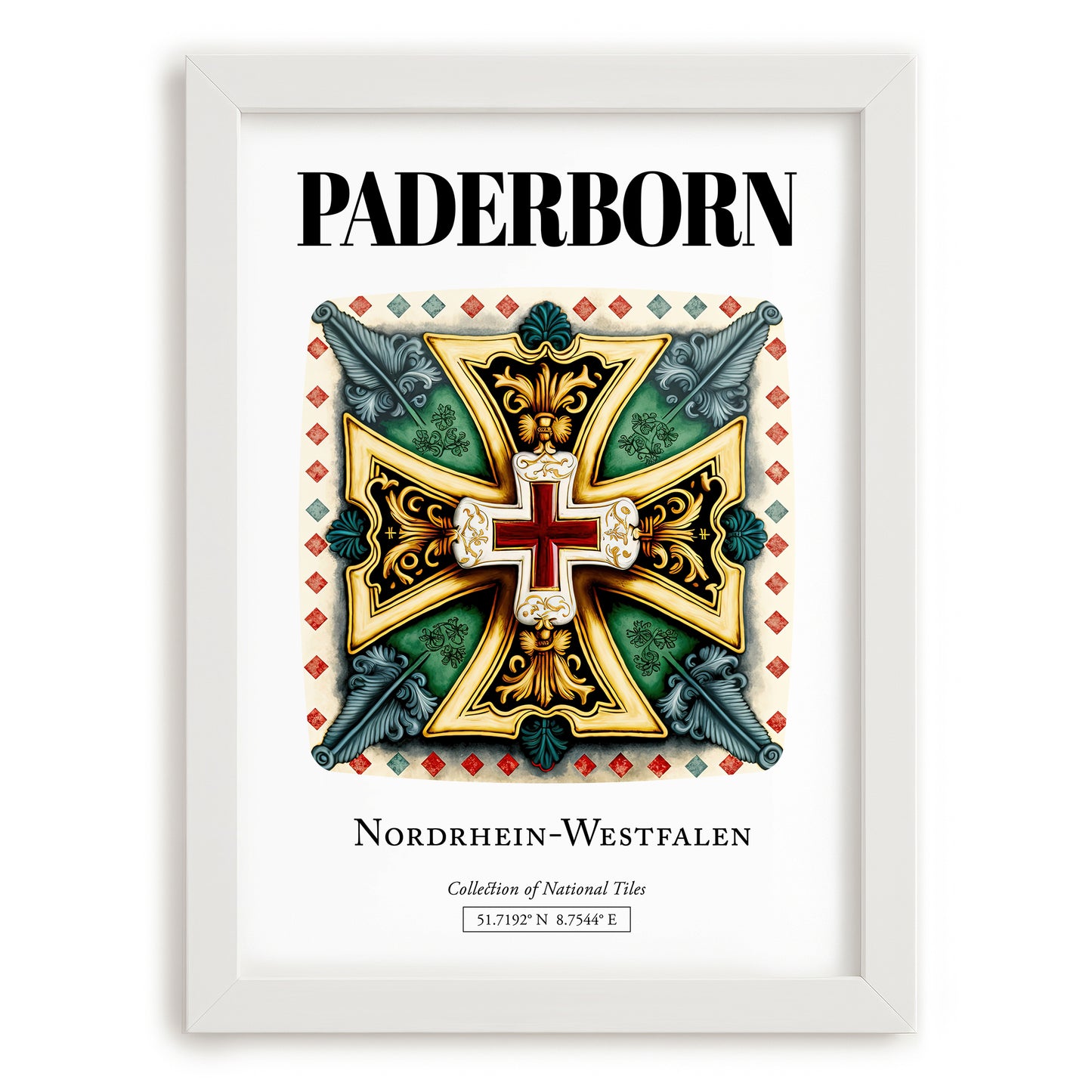Paderborn, Germany – Country Culture Poster, placed in minimal white frame