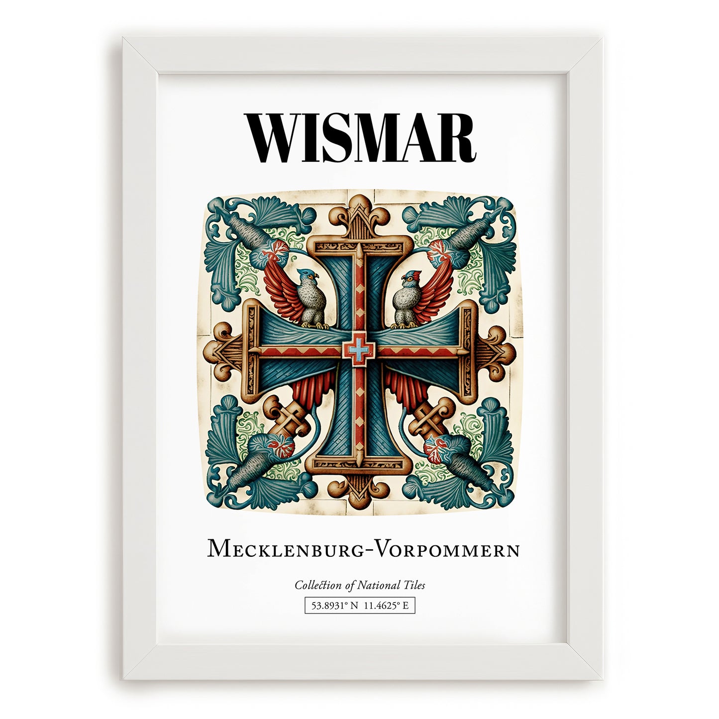 Wismar, Germany – Travel Poster, placed in minimal white frame