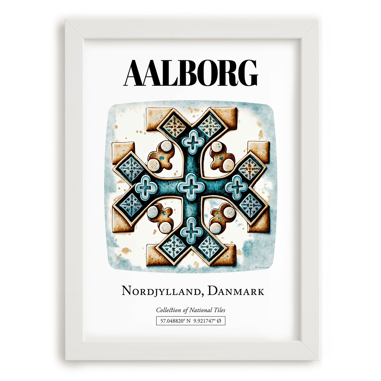 Aalborg, Denmark – Travel Wall Art, placed in minimal white frame