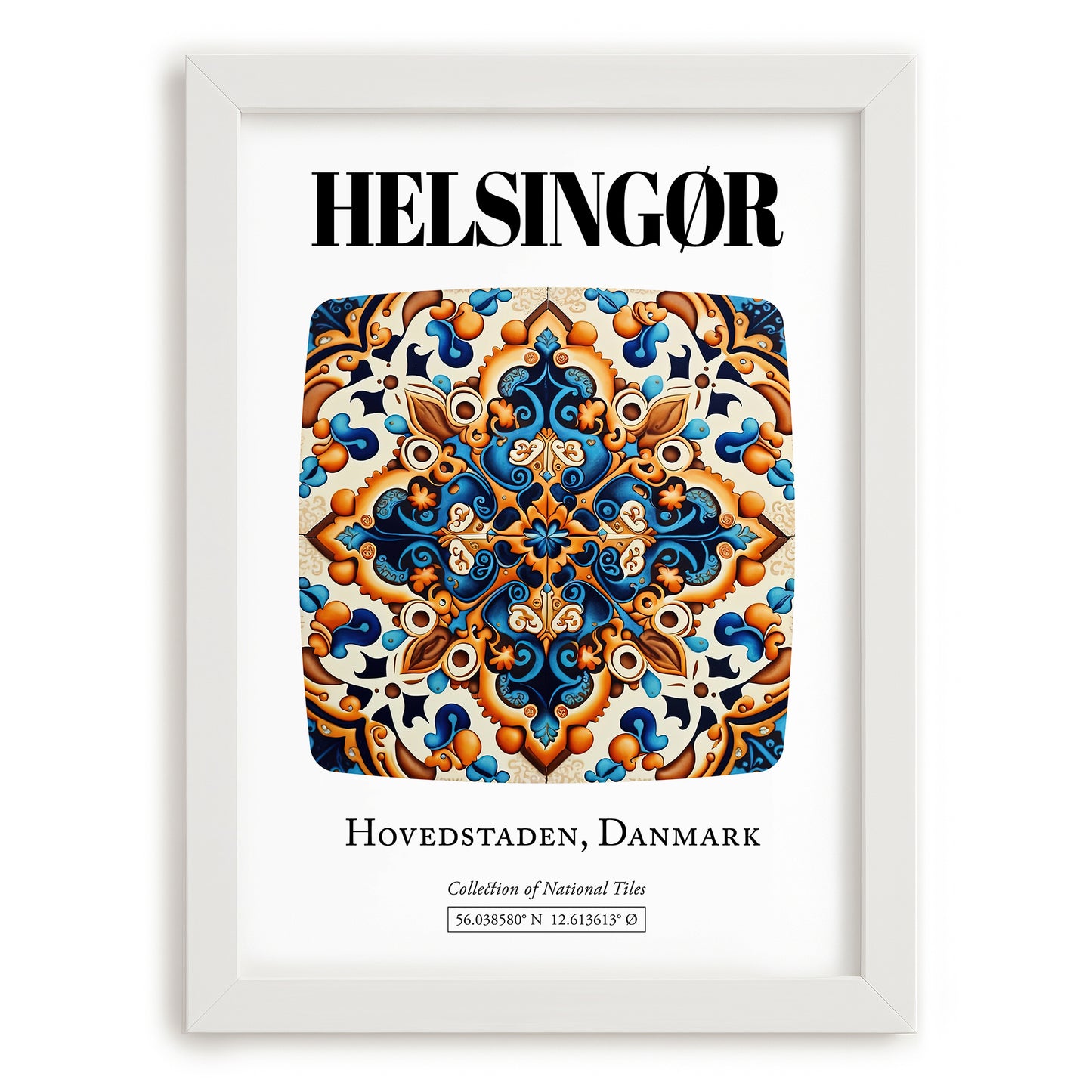 Helsingør, Denmark – Vintage Travel Poster, placed in minimal white frame
