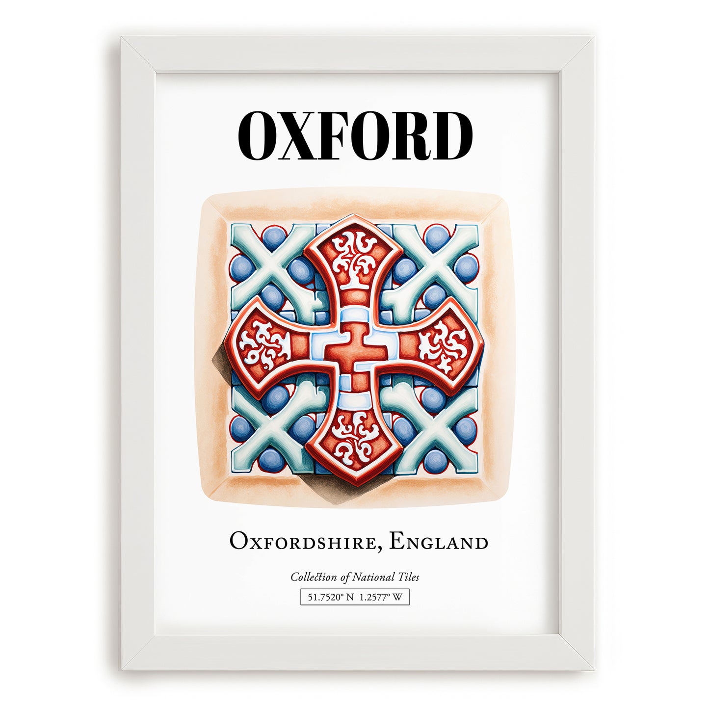 Oxford, England – Travel Poster, placed in minimal white frame