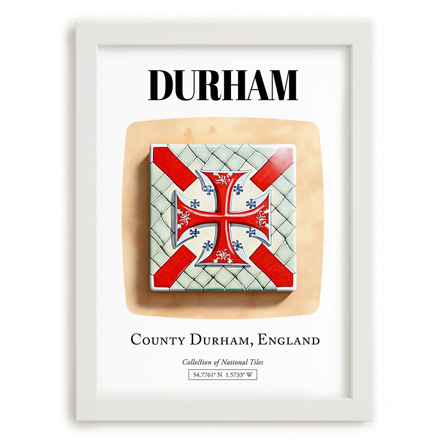 Durham, England – Travel Poster, placed in minimal white frame
