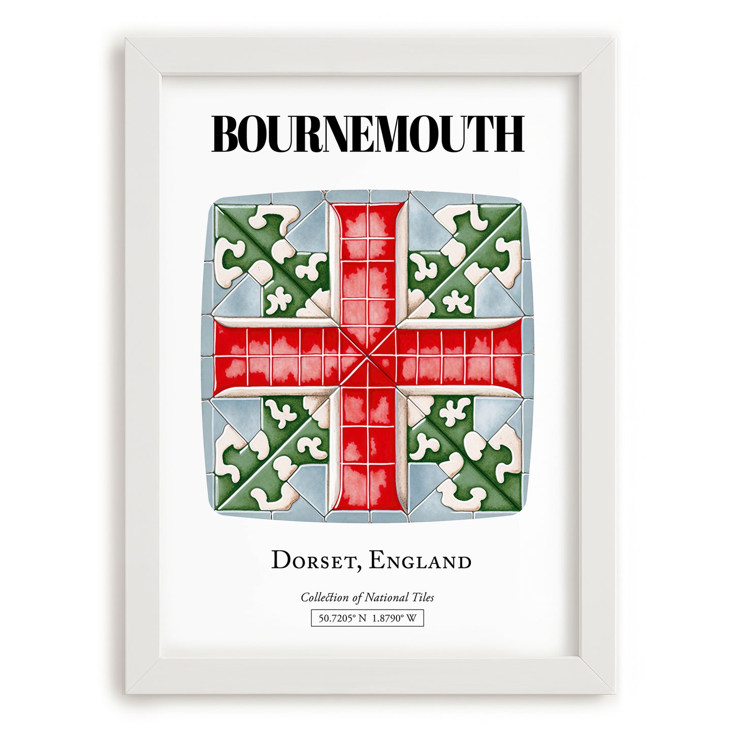 Bournemouth, England – Cityscape Wall Art, placed in minimal white frame