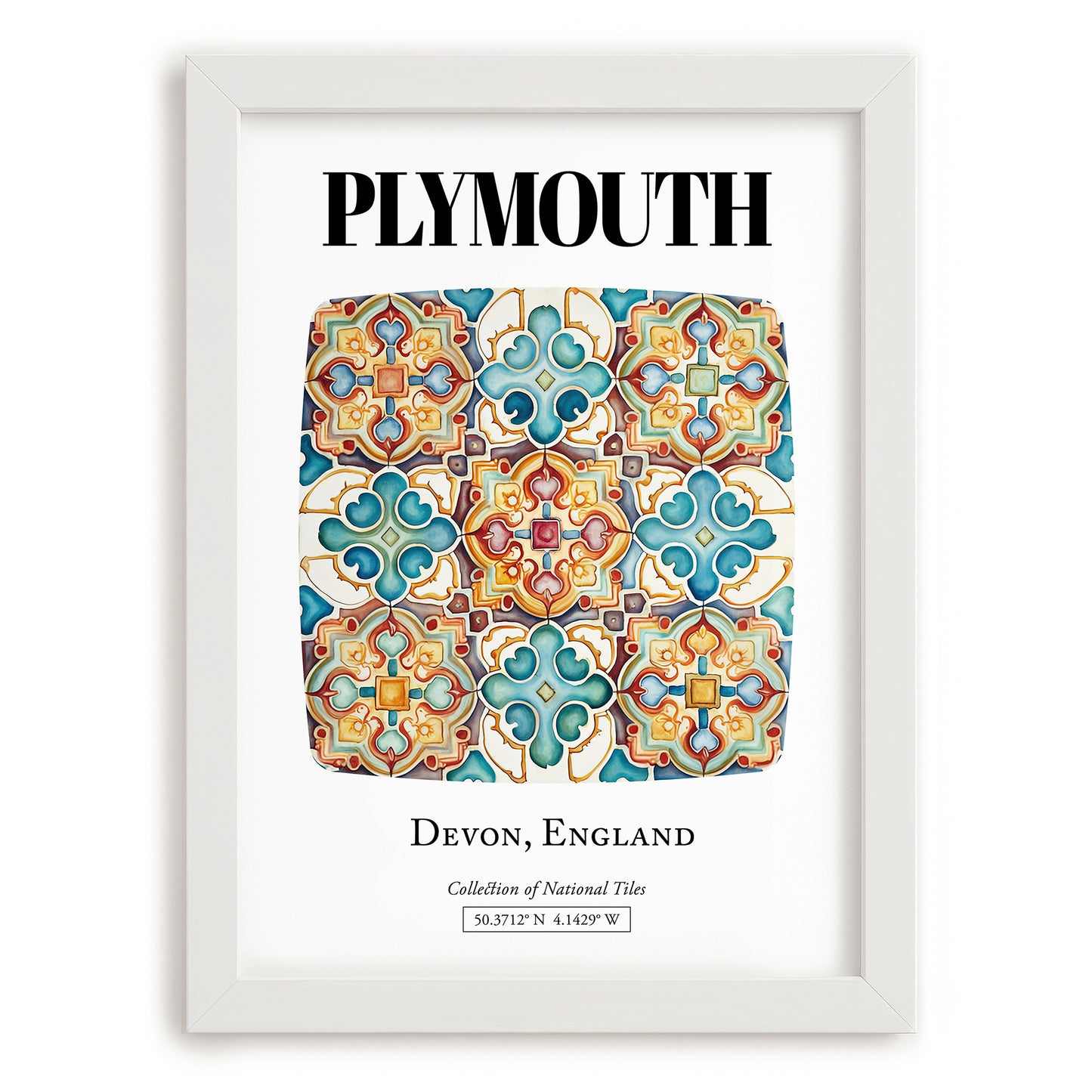 Plymouth, England – Travel Destination Art, placed in minimal white frame