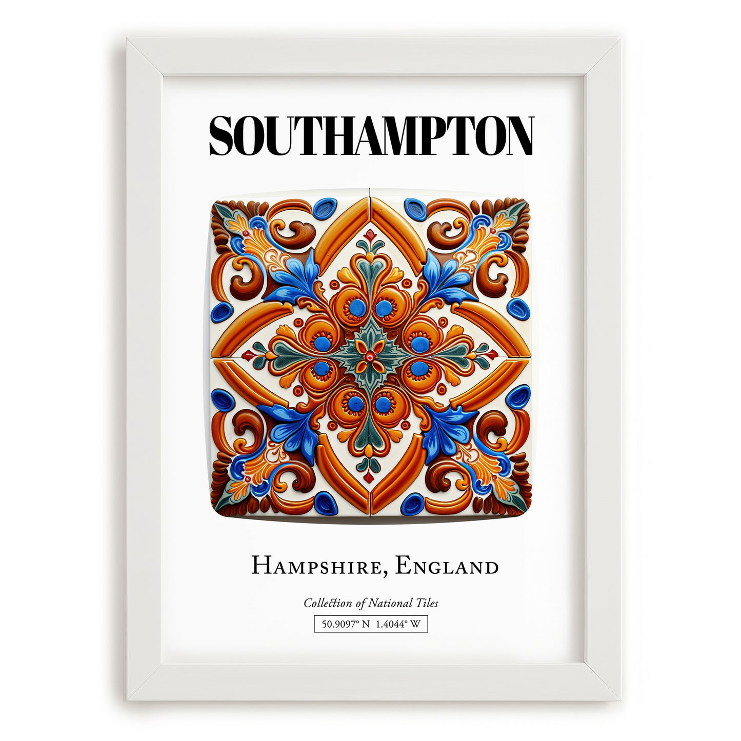 Southampton, England – Minimalist Travel Print, placed in minimal white frame