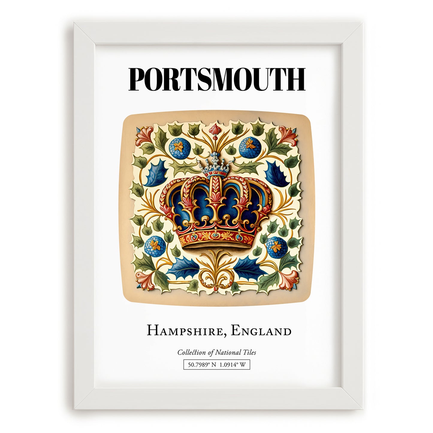 Portsmouth, England – Travel Poster, placed in minimal white frame