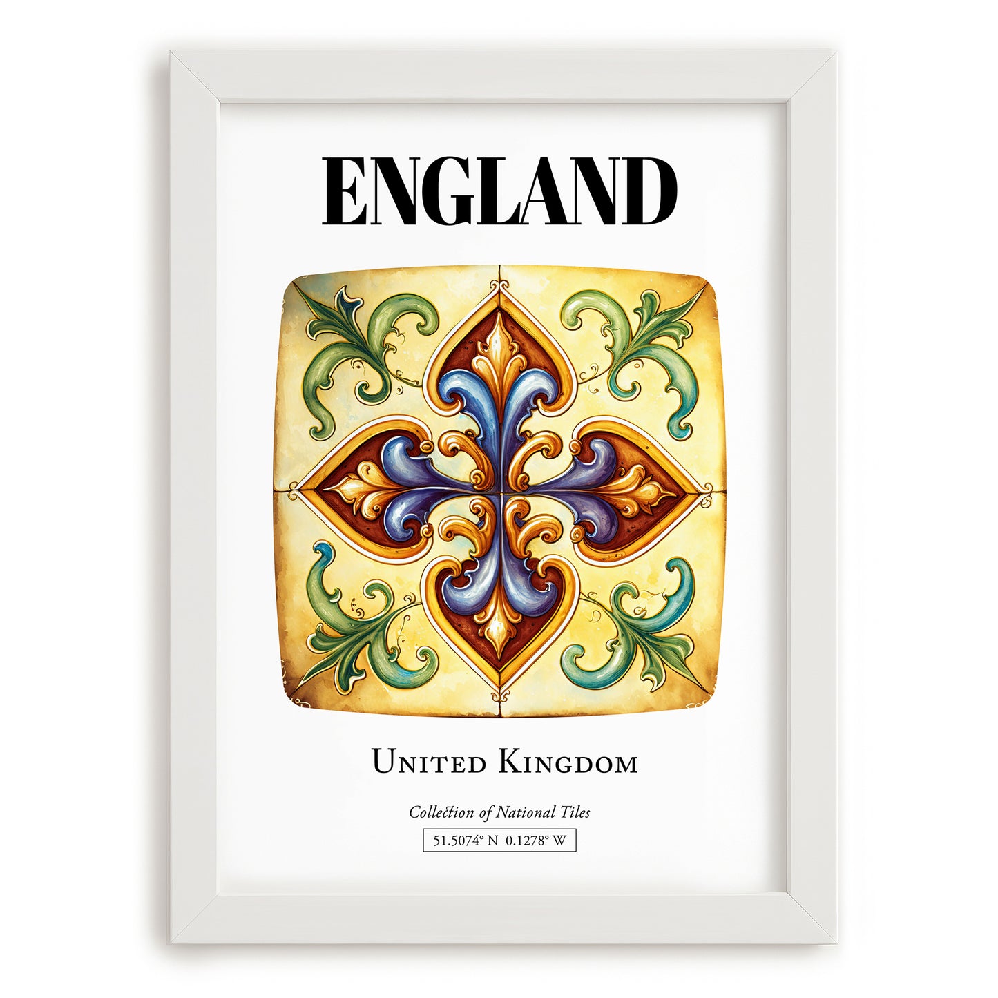 England, The United Kingdom – Tourist Destination Poster, placed in minimal white frame