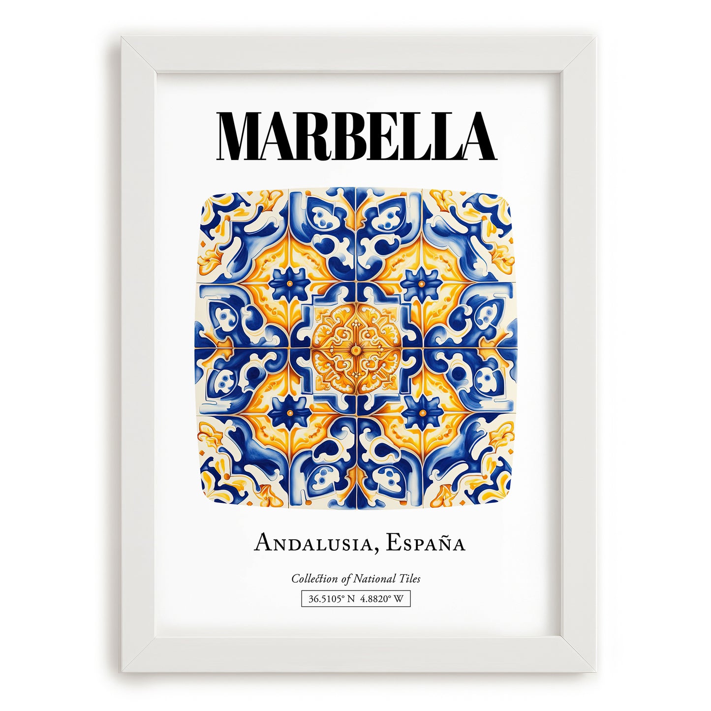 Marbella, Spain – Away From Home Poster, placed in minimal white frame
