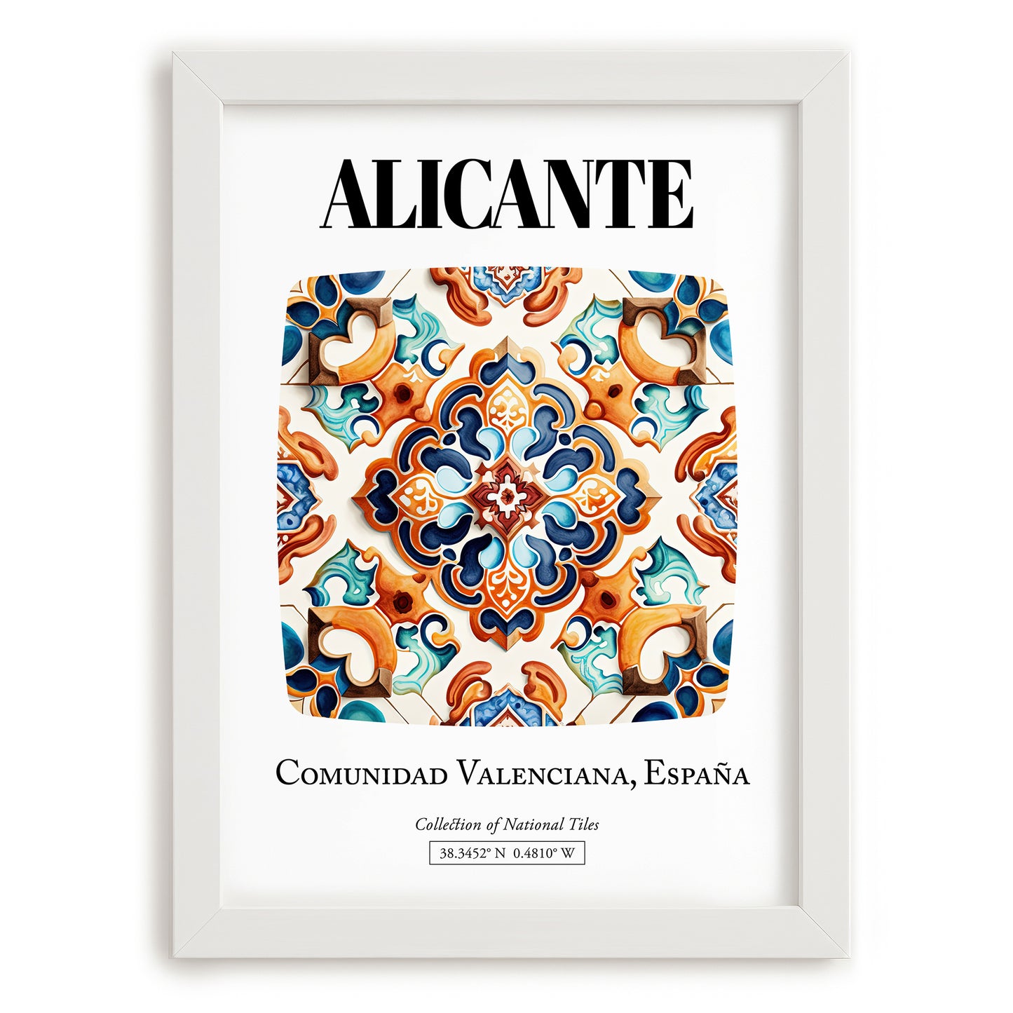 Alicante, Spain – Minimalist Travel Print, placed in minimal white frame