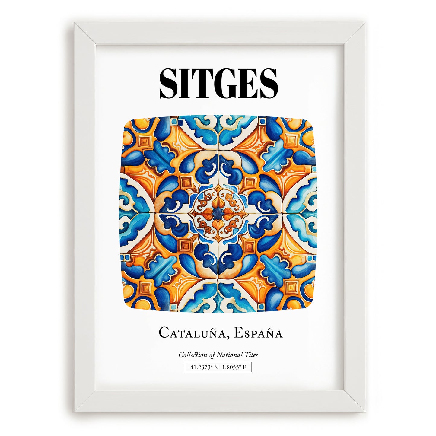 Sitges, Spain – Travel Print, placed in minimal white frame