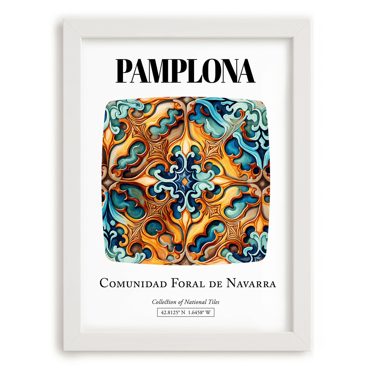 Pamplona, Spain – Away From Home Poster, placed in minimal white frame