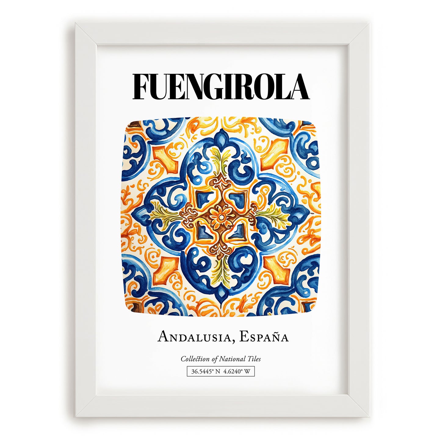 Fuengirola, Spain – Travel Wall Art, placed in minimal white frame