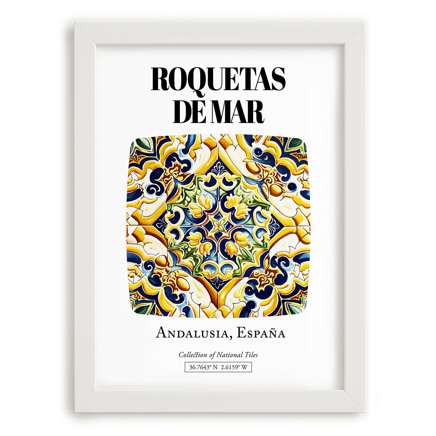 Roquetas De Mar, Spain – National Pride Wall Decor, placed in minimal white frame