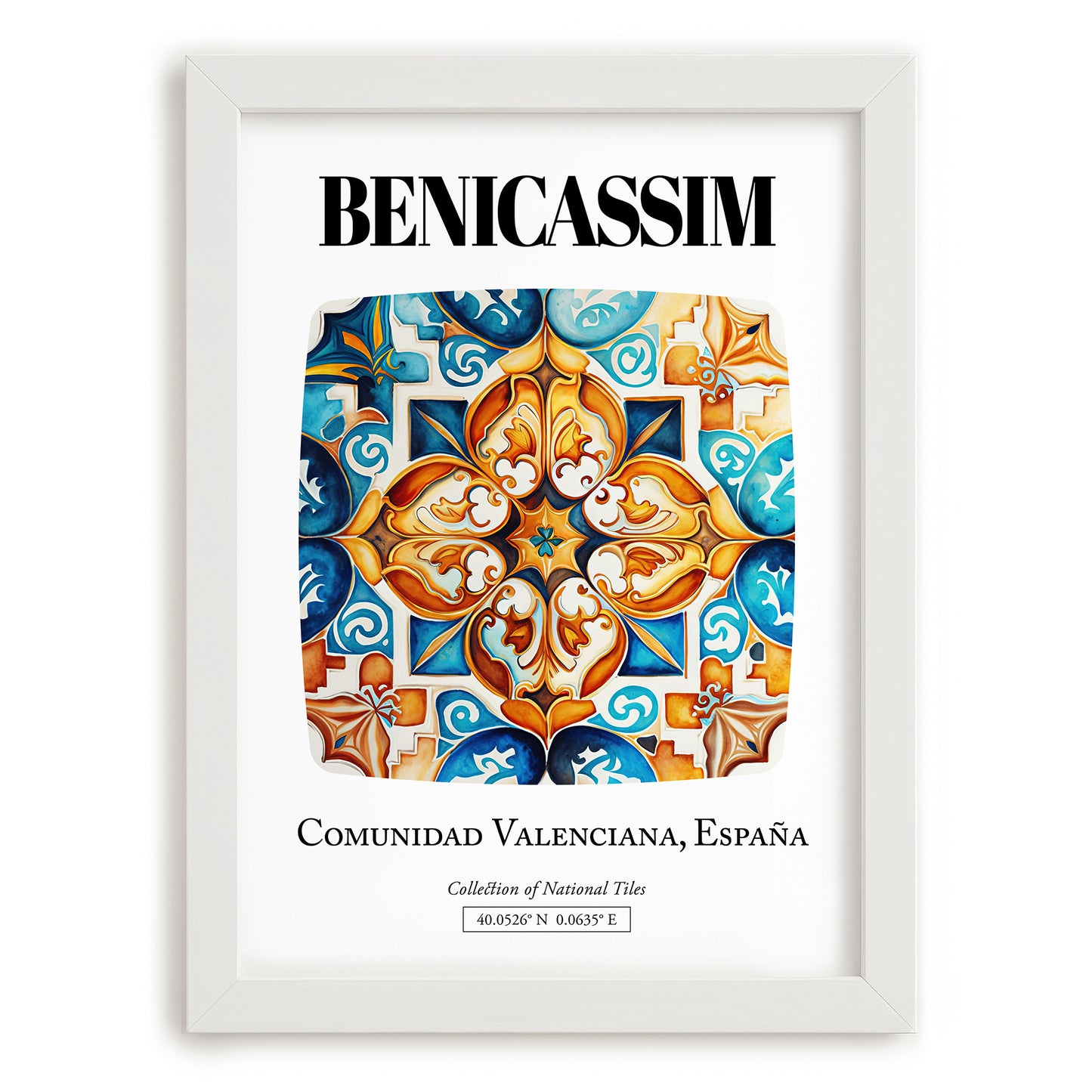 Benicassim, Spain – Travel Print, placed in minimal white frame