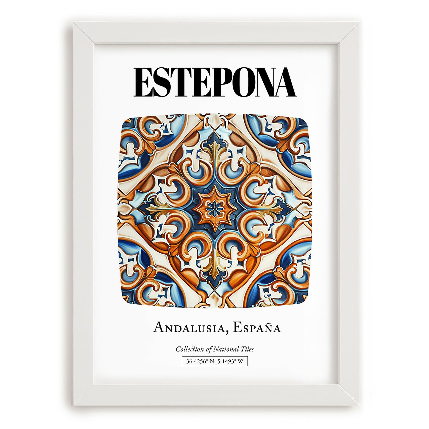 Estepona, Spain – Travel Poster, placed in minimal white frame