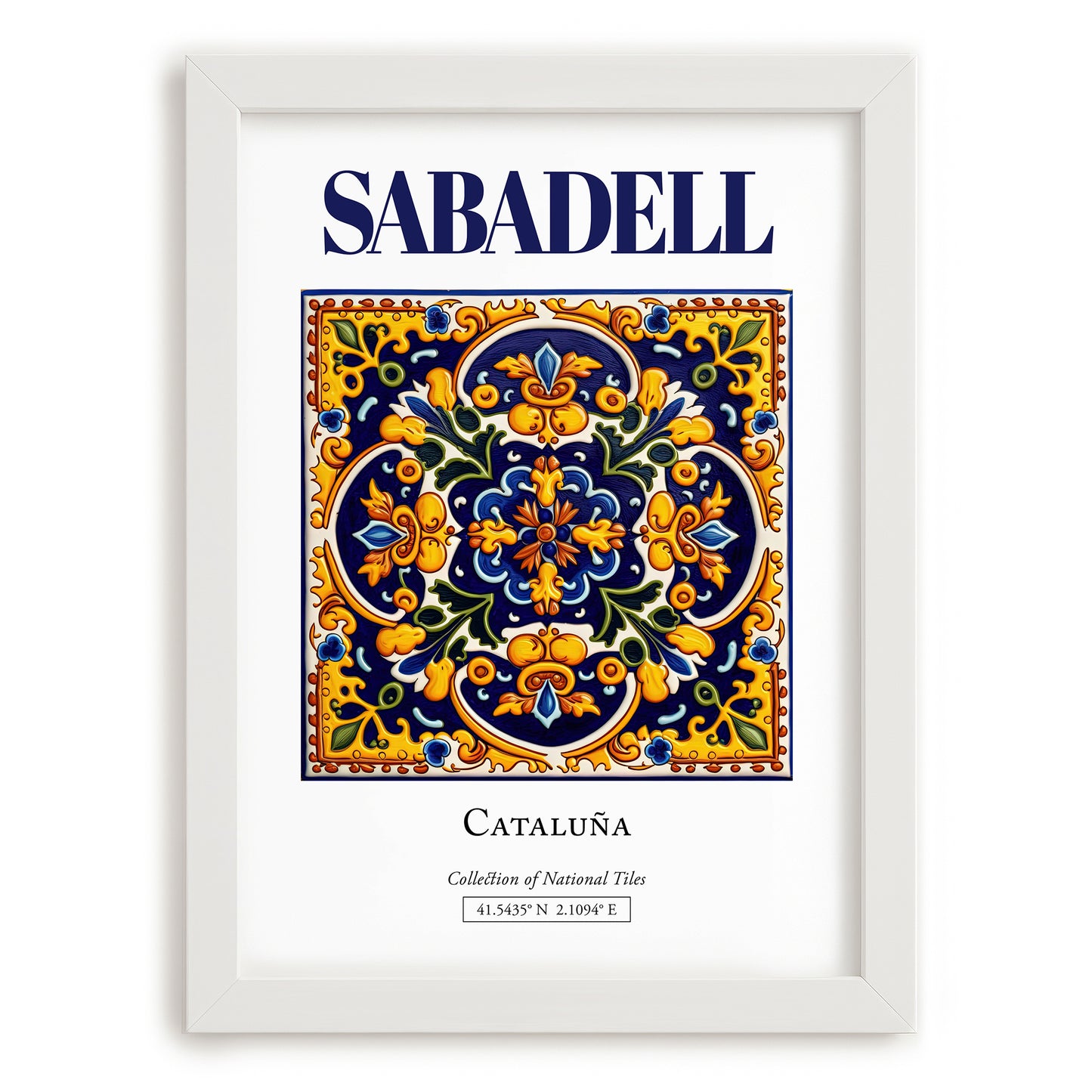 Sabadell, Spain – Cityscape Wall Art, placed in minimal white frame
