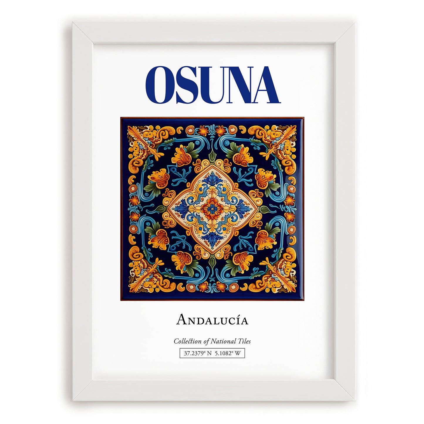 Osuna, Spain – Cityscape Wall Art, placed in minimal white frame