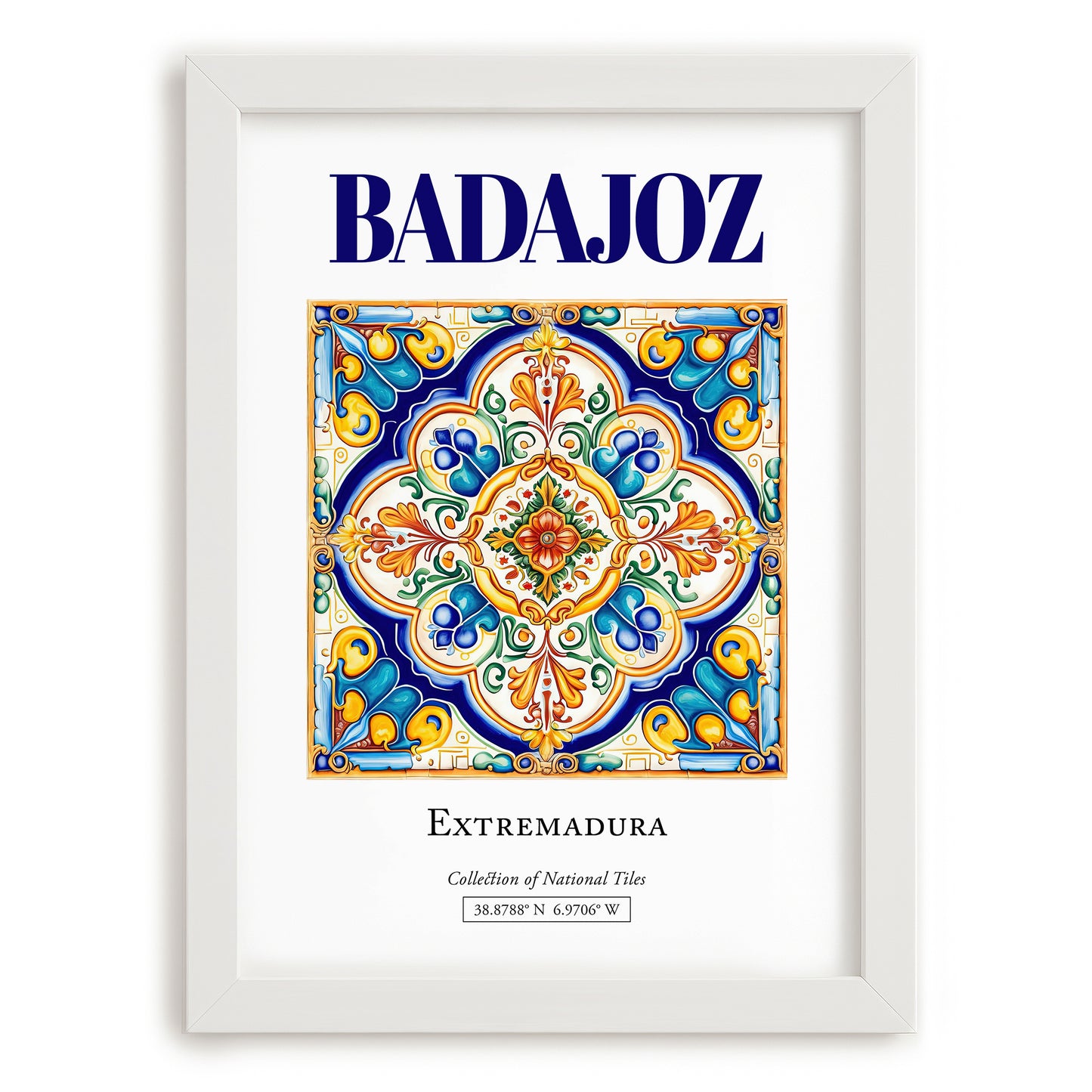 Badajoz, Spain – Travel Poster, placed in minimal white frame
