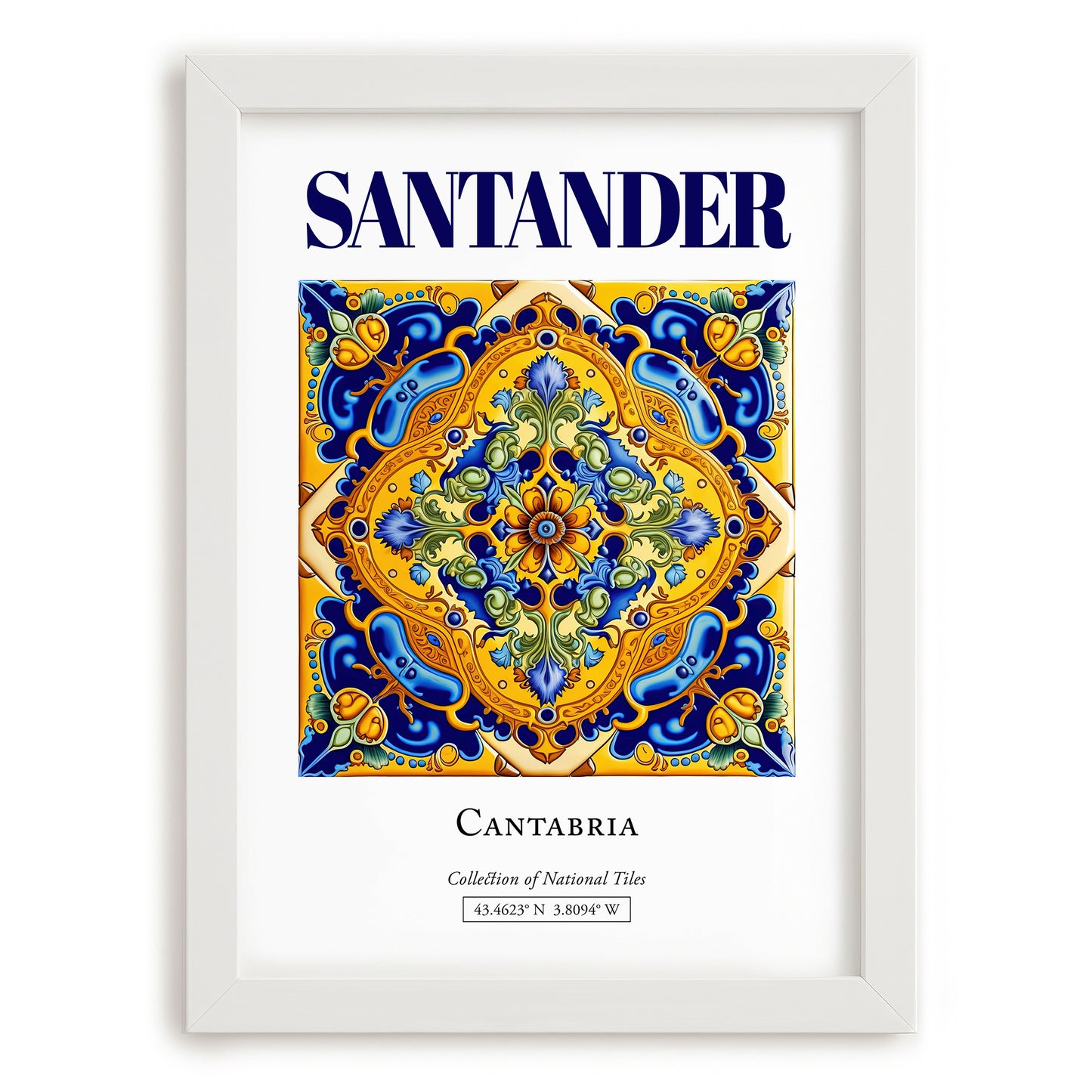 Santander, Spain – Minimalist Travel Print, placed in minimal white frame