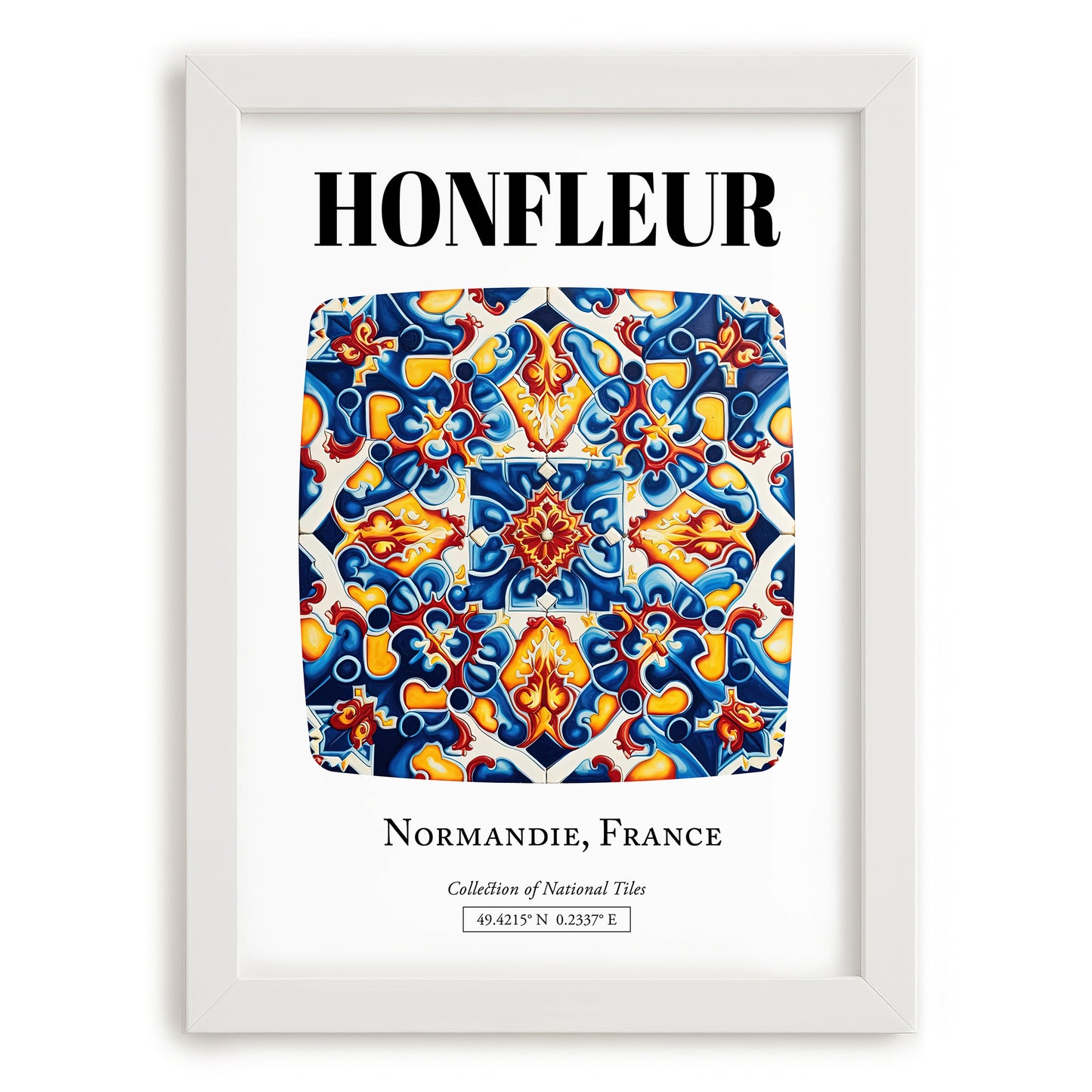 Honfleur, France – Travel Poster, placed in minimal white frame