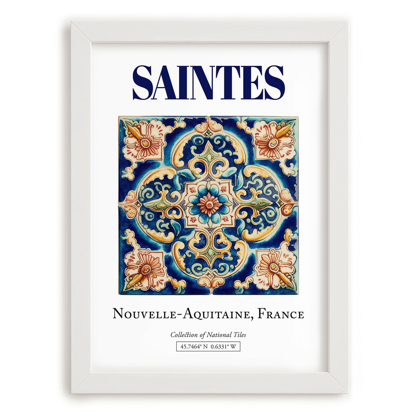 Saintes, France – Travel Poster, placed in minimal white frame