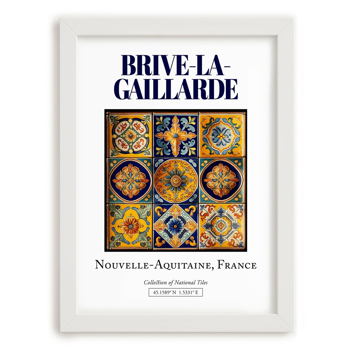 Brive-la-Gaillarde, France – Travel Print, placed in minimal white frame