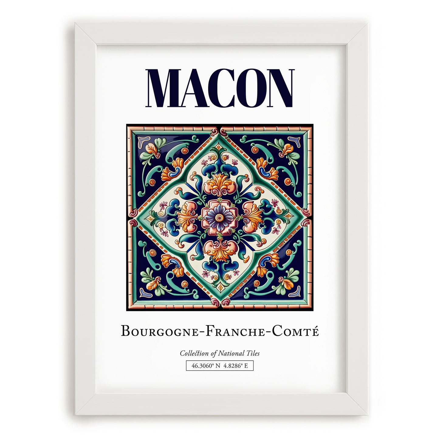 Macon, France – Travel Wall Decor, placed in minimal white frame