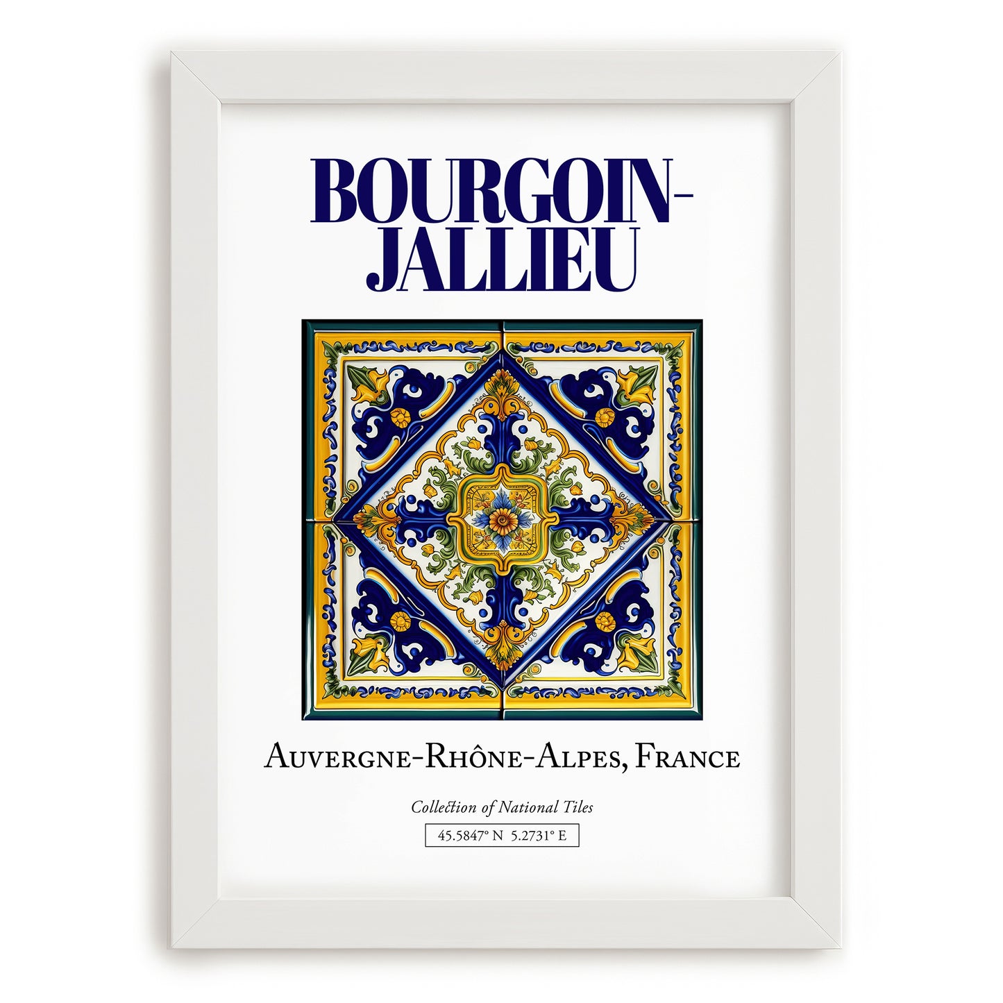 Bourgoin-Jallieu, France – Travel Poster, placed in minimal white frame
