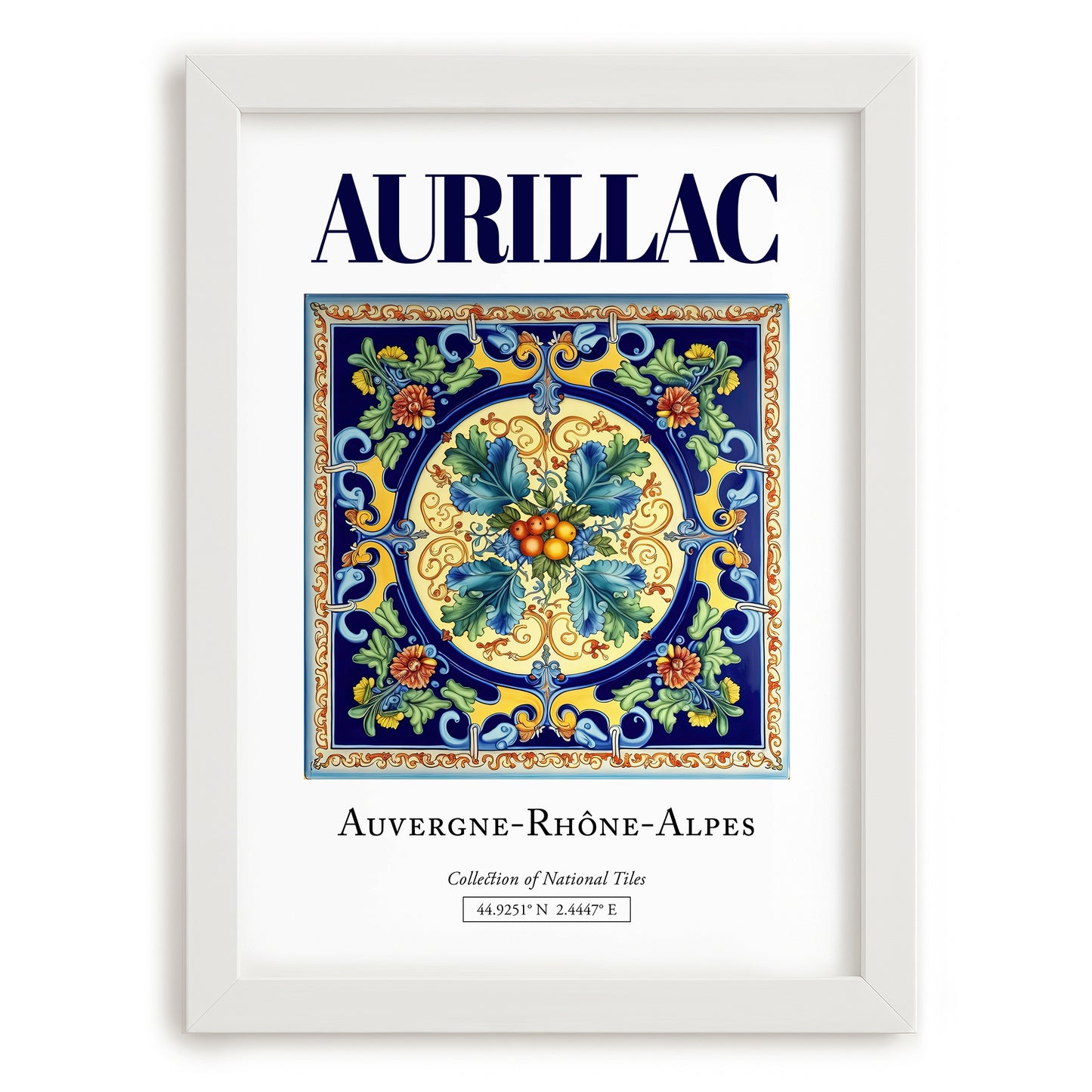 Aurillac, France – Travel Memories Wall Print, placed in minimal white frame