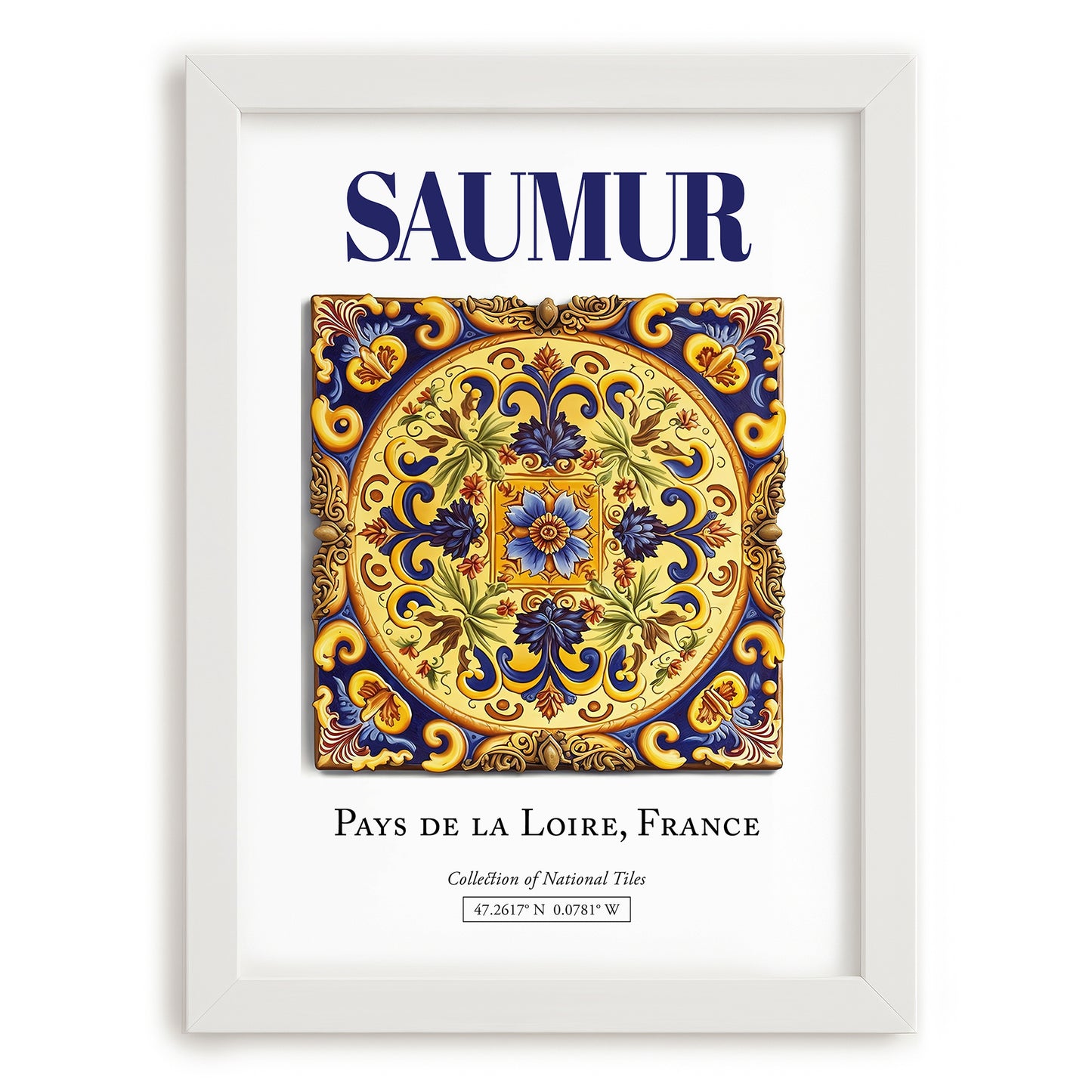 Saumur, France – Travel Wall Decor, placed in minimal white frame
