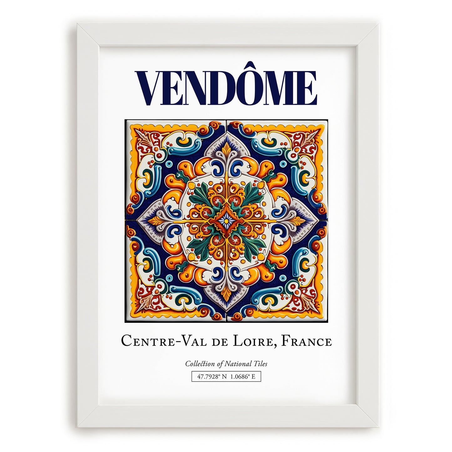 Vendôme, France – Travel Poster, placed in minimal white frame