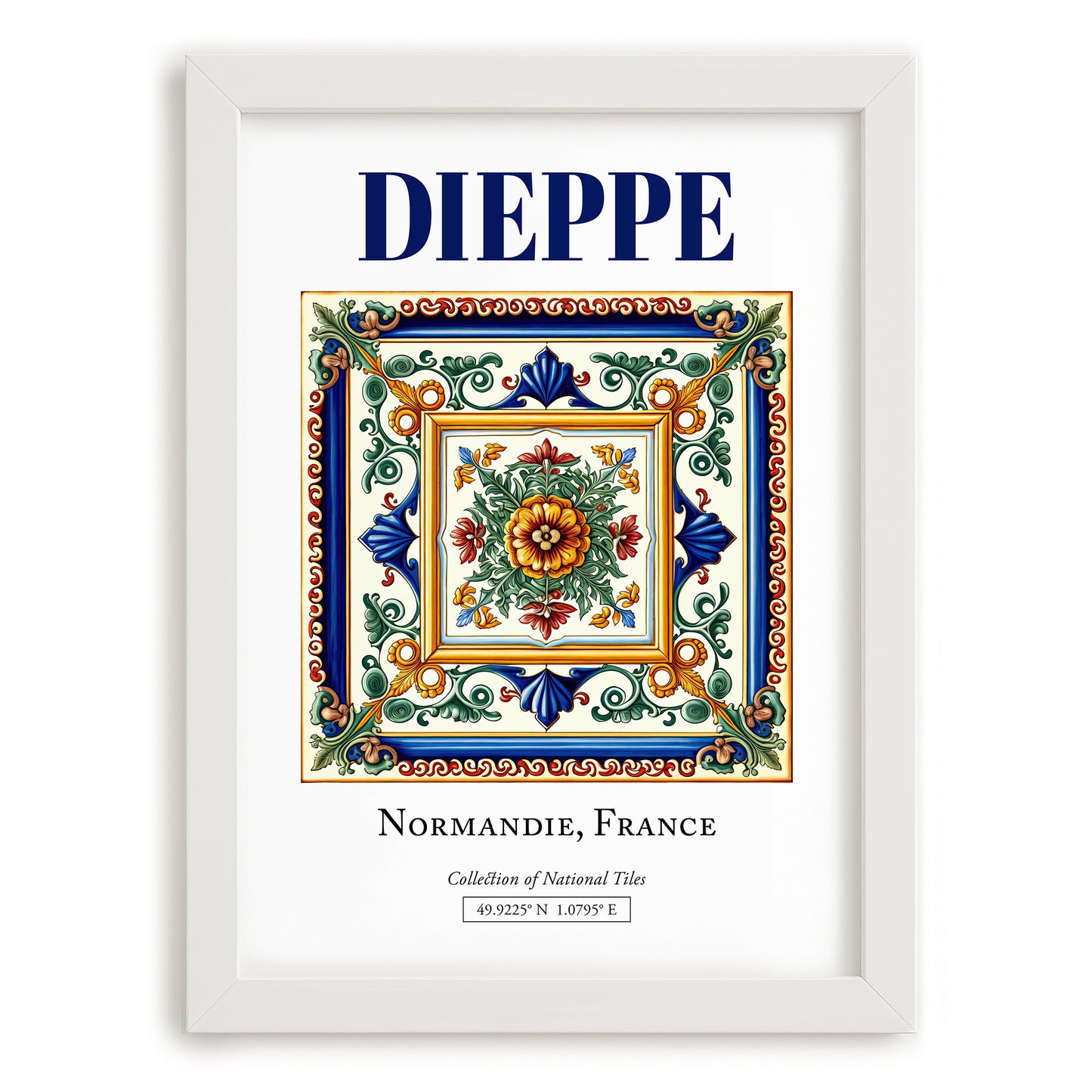 Dieppe, France – Travel Wall Art, placed in minimal white frame