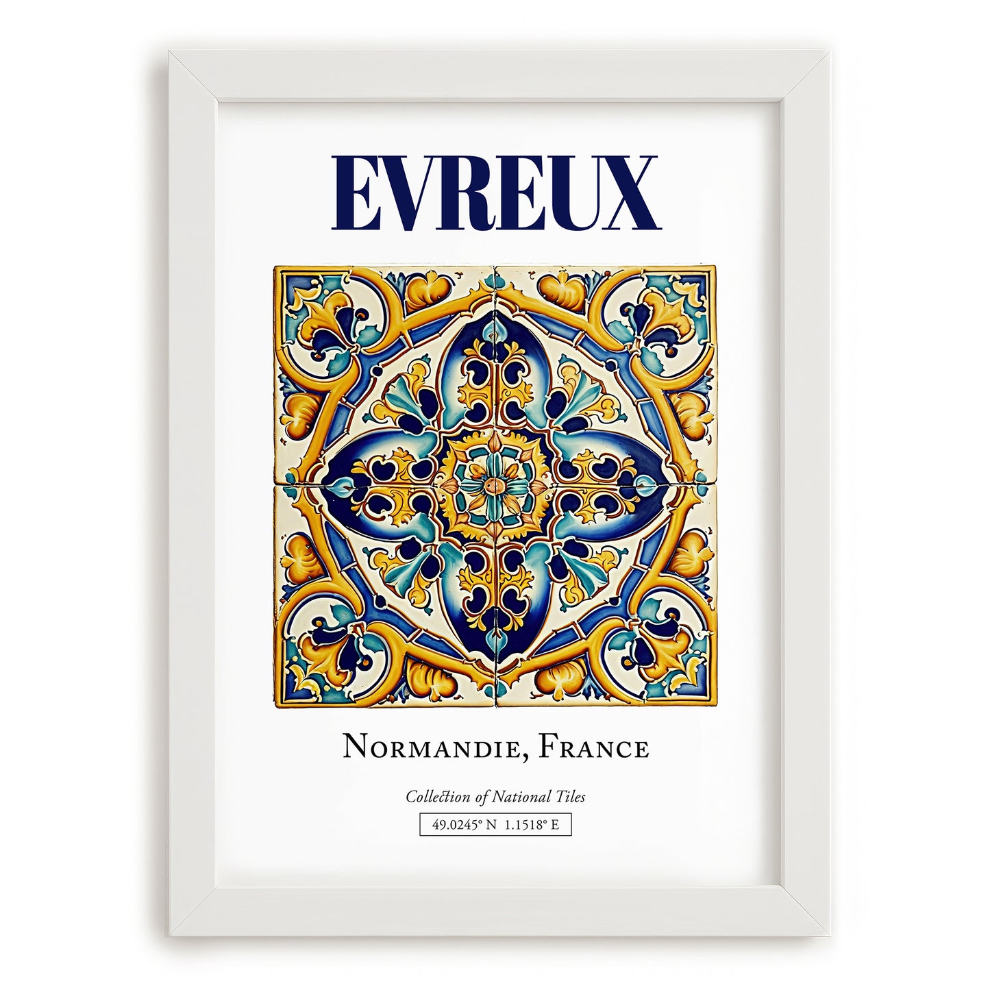 Evreux, France – Travel Print, placed in minimal white frame
